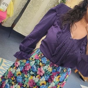 Boho Crochet Dark Purple Blouse